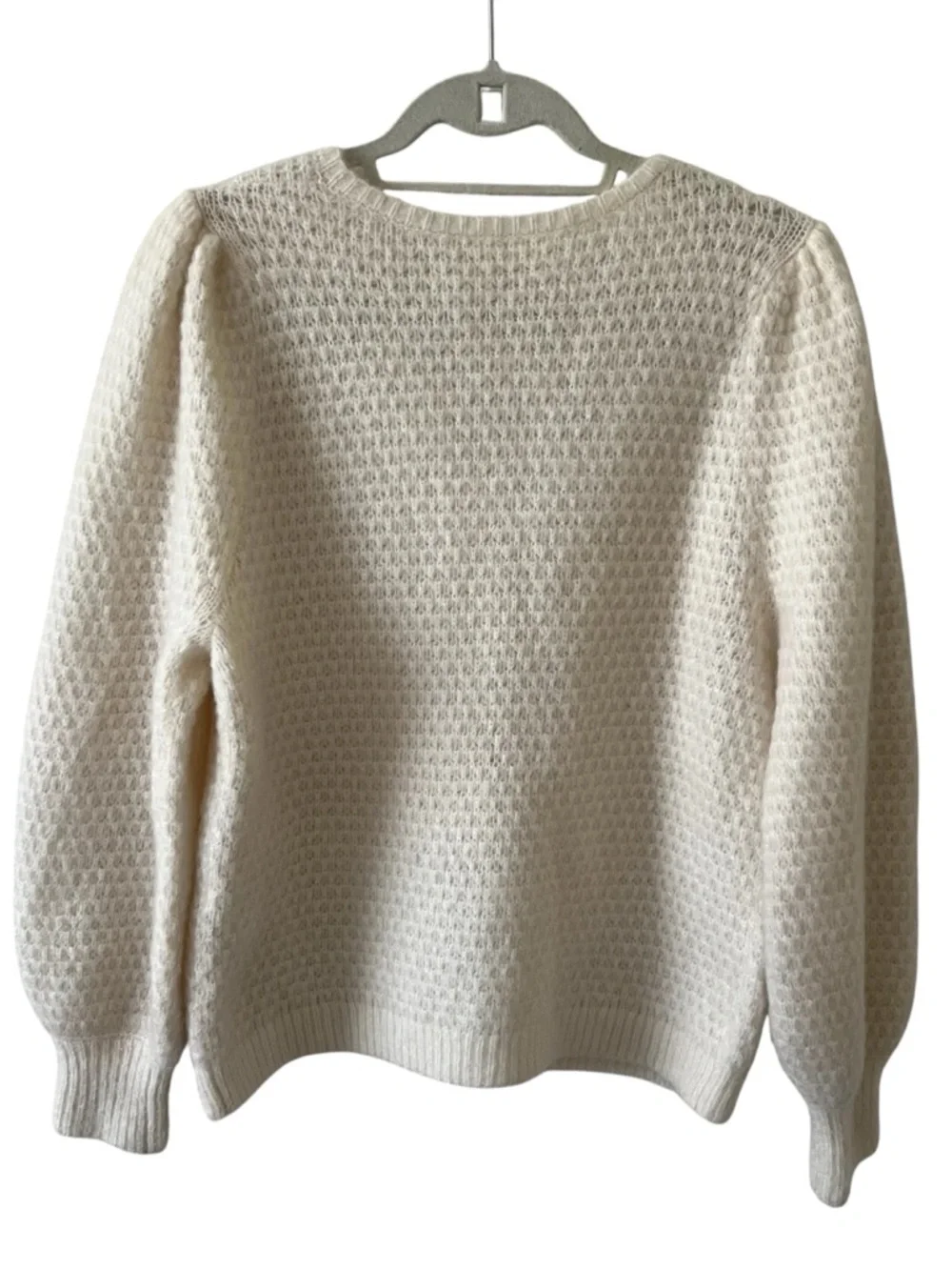 Sezane Solena Cardigan Sweater Kid Mohair Wool Ecru Large Fancy Knit Puff Sleeve - Picture 12 of 16